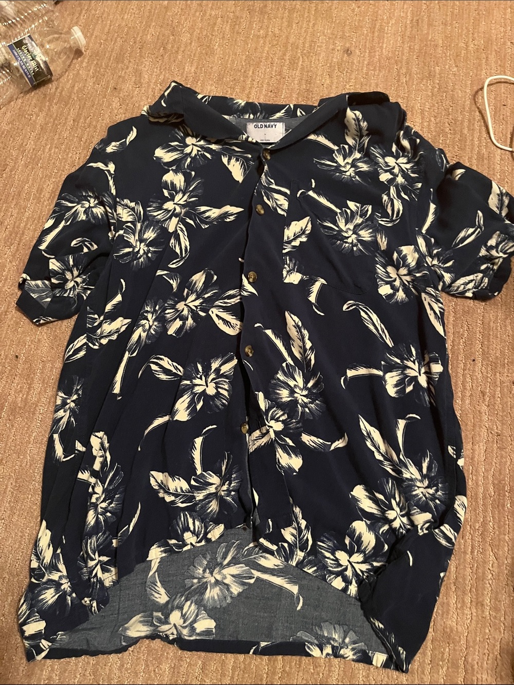 Old Navy Navy and Cream Floral Button-Down Shirt for Kids